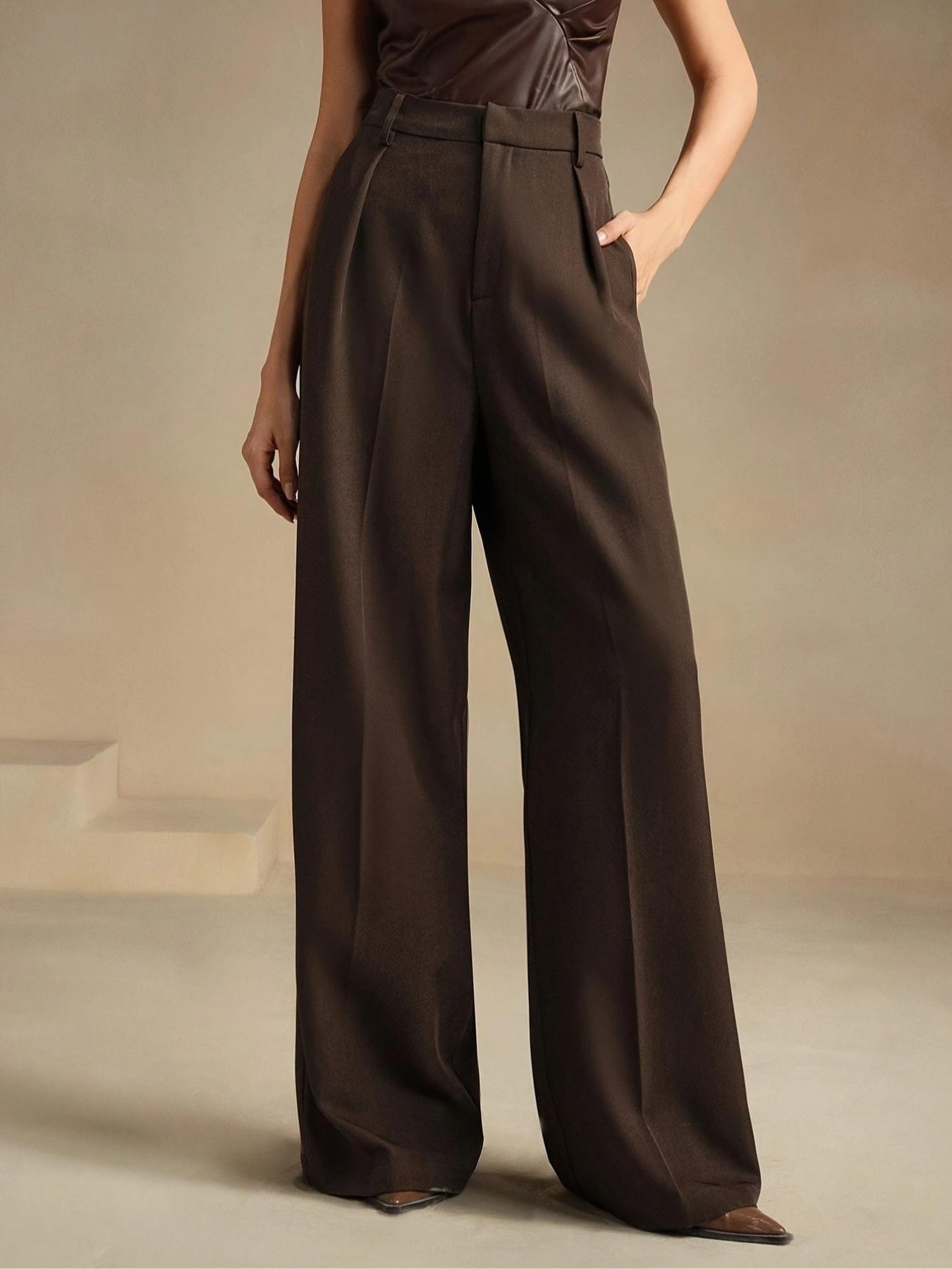 Women's Solid Color Wide Leg Loose Pants, Elegant Fashion Casual Trousers for Work Office Business, Ladies Bottoms for All Seasons