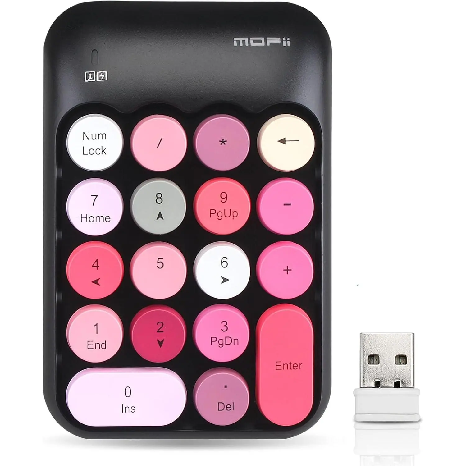 Cute  Number Keypad with 2.4G USB Receiver, 18 Colorful Round  Numpad, Portable Financial Accounting Numeric Keyboard, Suitable for PC, Laptop (Black)