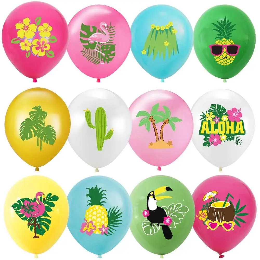12'' Hawaiian Latex Balloons - Pineapple Print, Coconut, Flamingo Balloon Decor, Cluster Balloons, 5/10/20pcs Multiple Packs for Summer Beach Birthday Wedding Festive Home Party Supplies