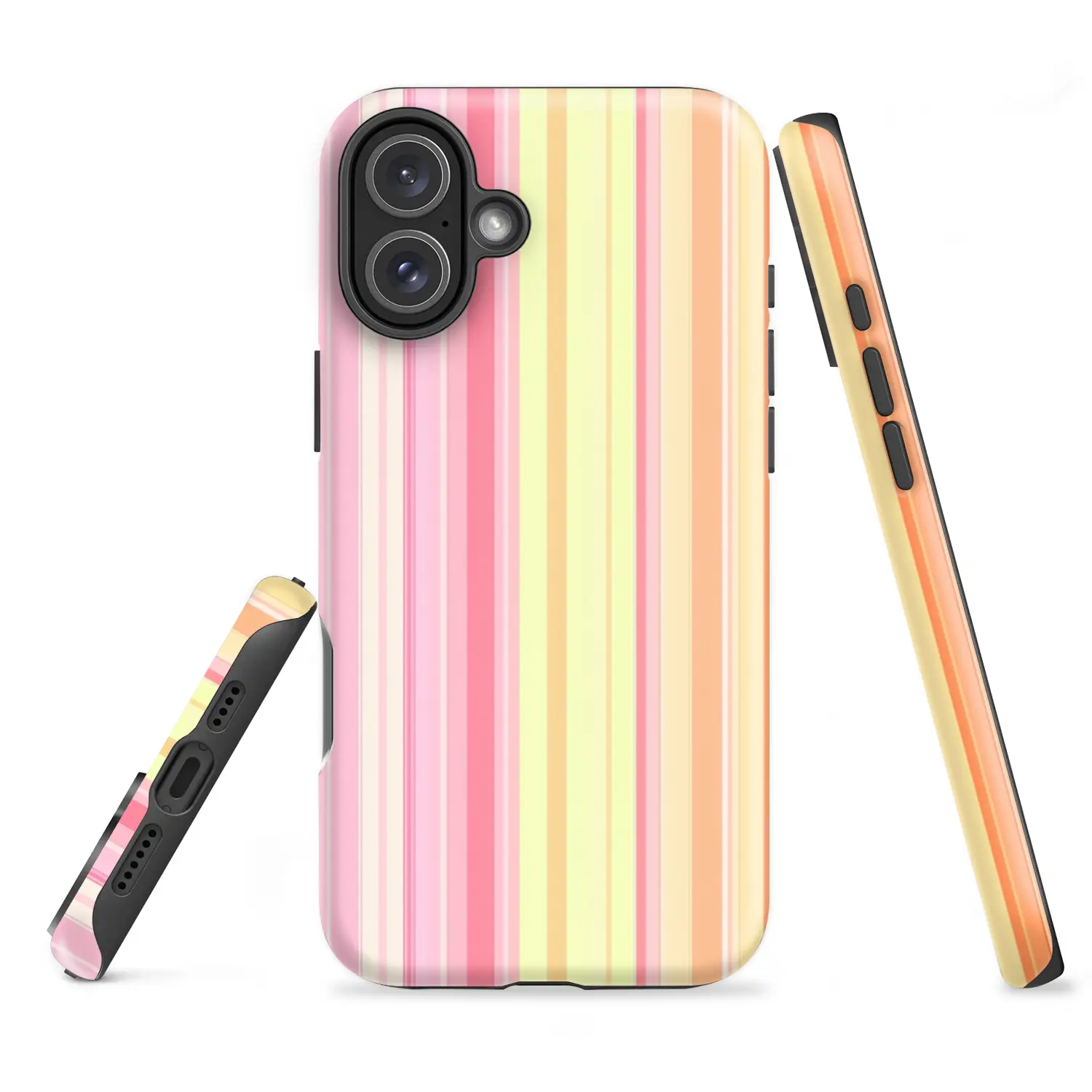 Pastel Color Stripes 2-in-1 Hard Film Hybrid Shockproof Phone Case, Premium Trendy Protective Cover, Compatible with 11 12 13 14 15 16 Pro 17 Pro Max, S21 S22 S23 S24 S25 S26 Series