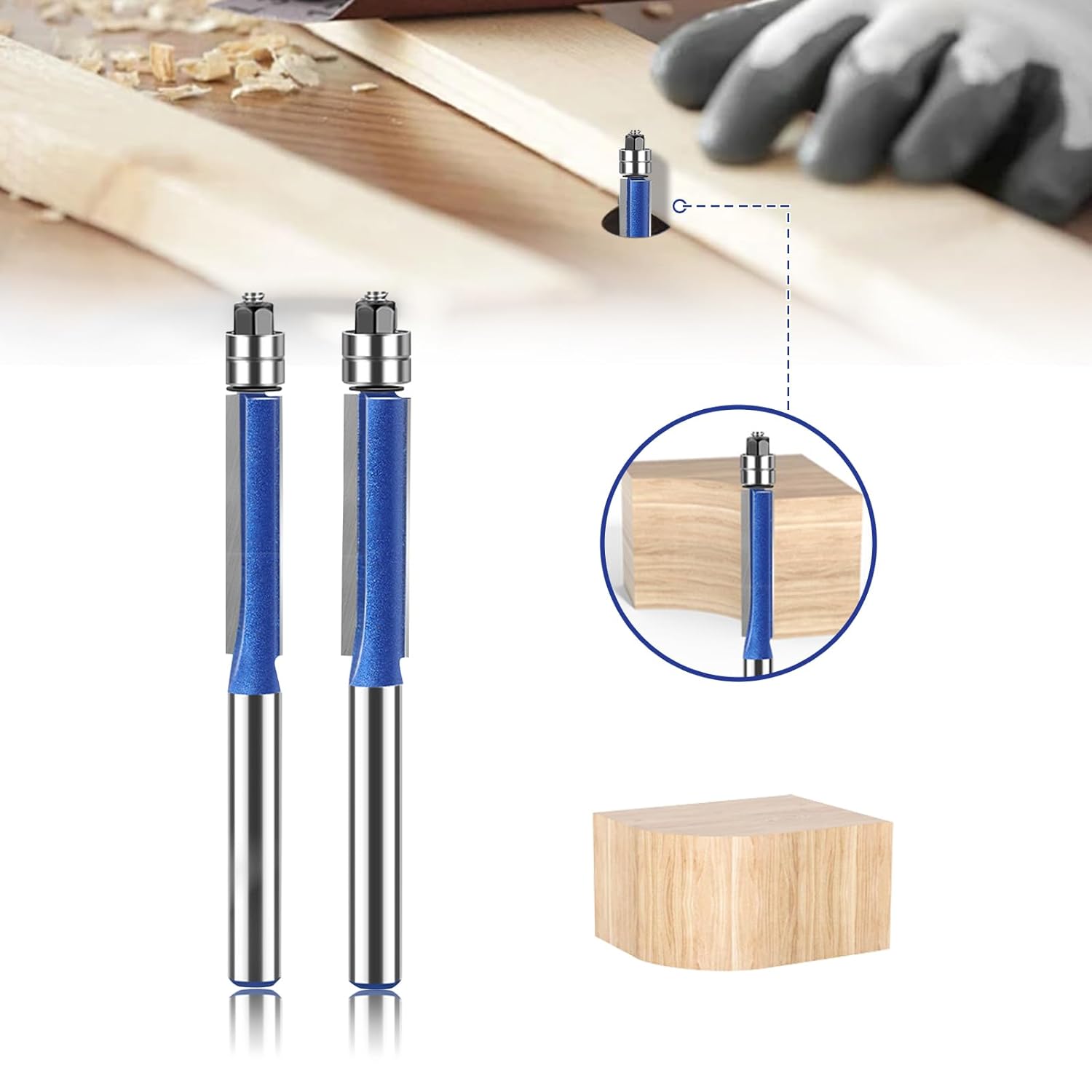 4PCS Flush Trim Router Bit Set 1/4 Inch Shank Top Bearing Flush Trim Router Bit