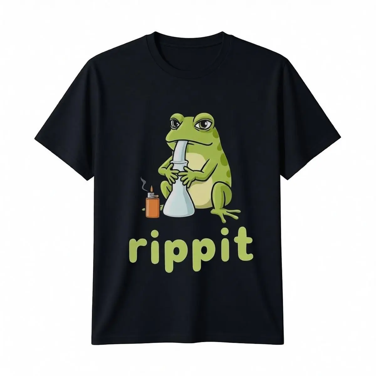 Unisex Streetwear Comfy Short-Sleeve Cotton Fabric T-Shirt, Humorous Smoker-Theme Graphic with Stoner Frog & Joint, S to XXXL Men's/Women's Casual Top, Shortsleeve, Fashion, Tops, Basic, Classic