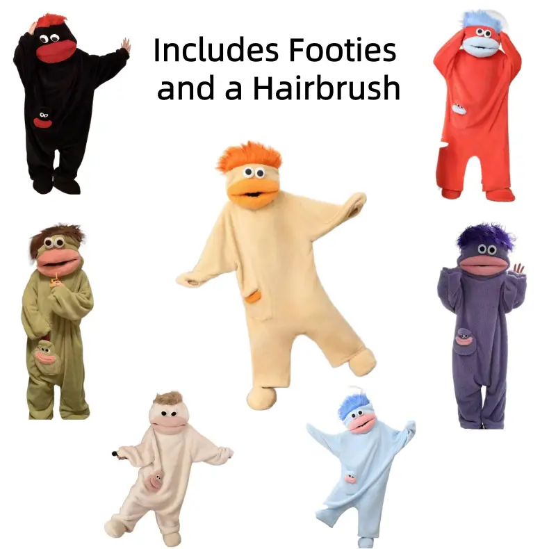 Funny Monster Onesie Pajamas - Coral Fleece Cartoon Character Loungewear with Slippers & Hairbrush, Cozy Family Sleepwear
