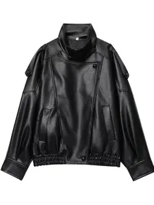 Women's Faux Leather Jacket Coat, Fitted Jacket, Stylish Casual Outerwear, Perfect for Fall & Winter, Comfortable and Trendy Design