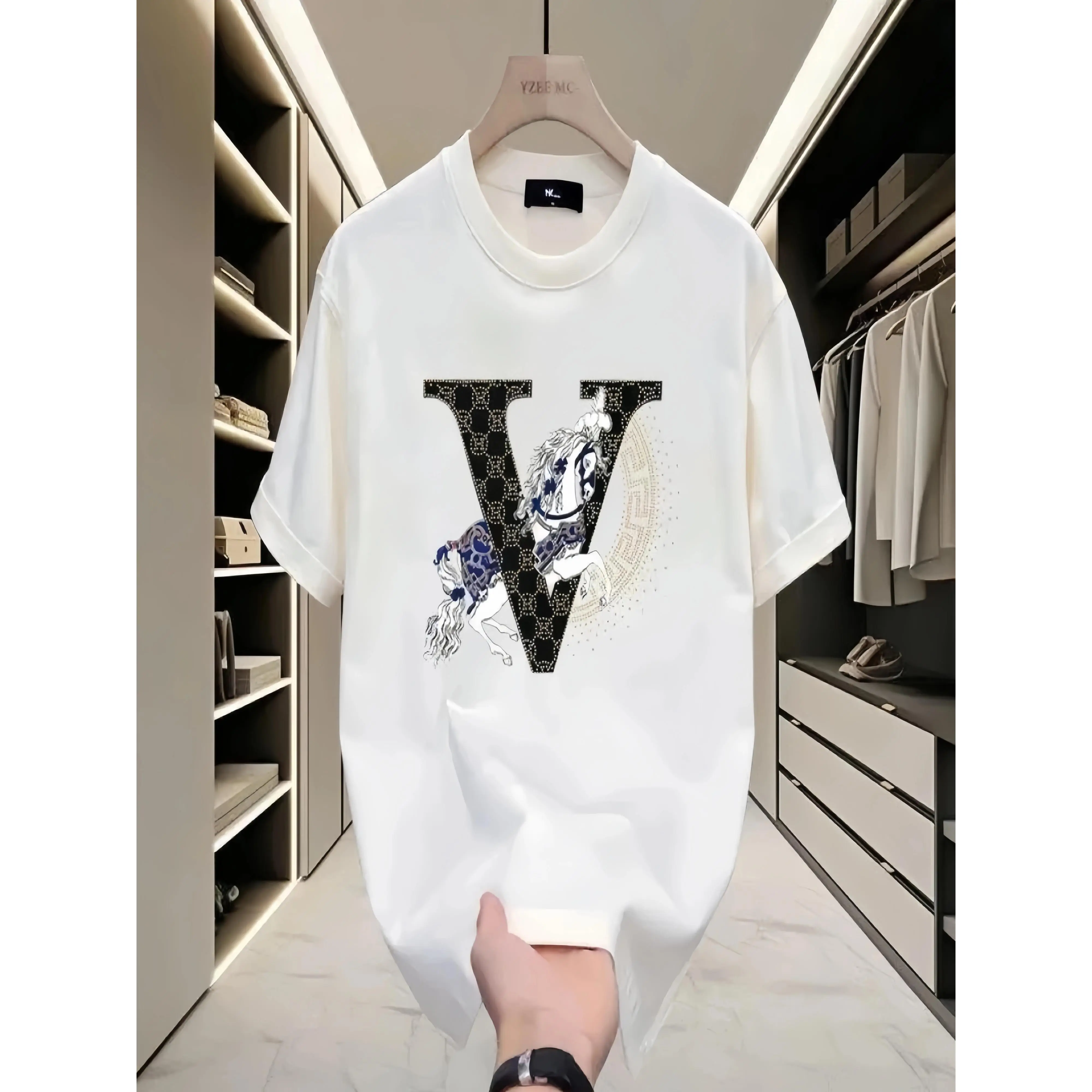 Cotton short-sleeve T-shirt with letter print, summer men's European style trendy versatile fashion half-sleeve T-shirt top, black men's clothing, men's gift pattern T-shirt, comfortable and breathable for summer