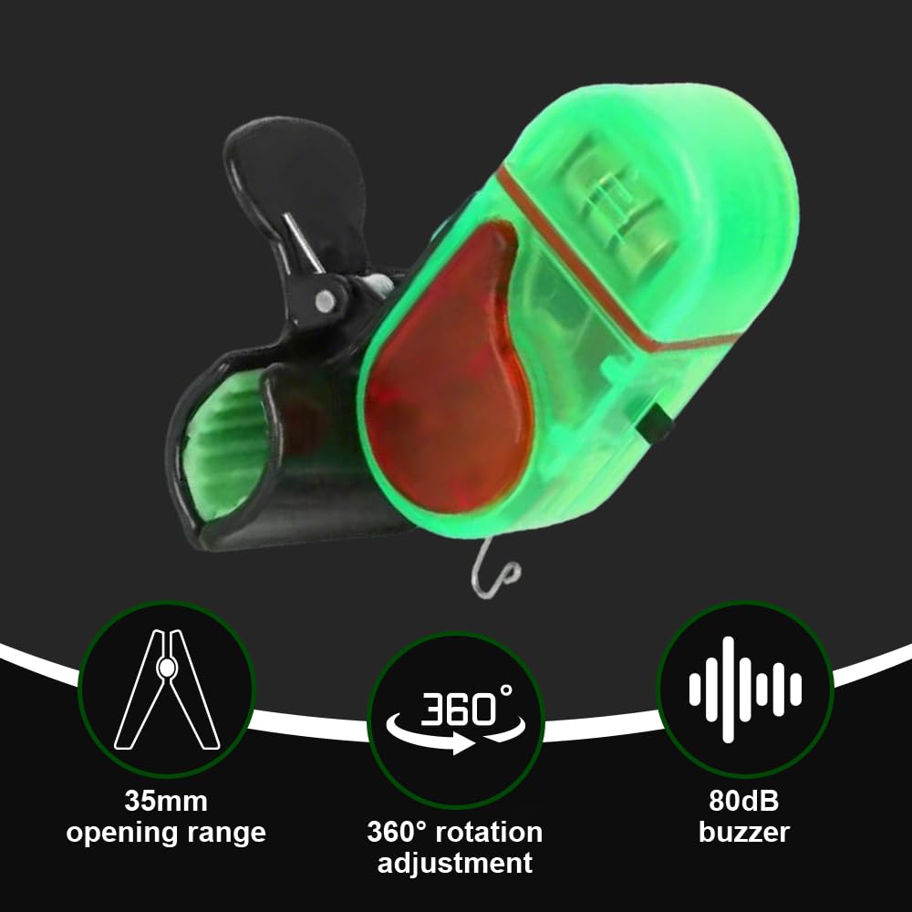 AXIZITECH 4 PCS Fishing Bite Alarm with LED Light, 2025 New Sensitive Smart Electronic Fishing Bells for Rods, Fish Bite Alarm Sound Alert Bell, Clip-On Electronic Fishing Alarms Bite Alarms for Fishing