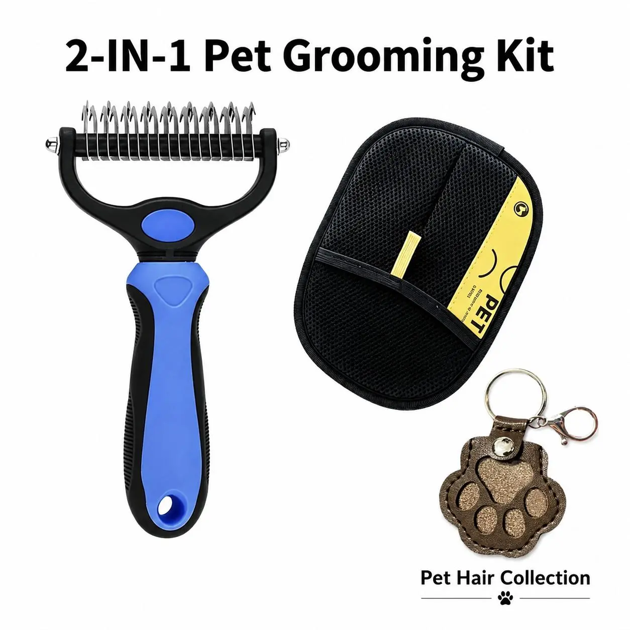 2-in-1 Pet Grooming Kit, Dematting Undercoat Rake Comb & Pet Hair Remover Glove, Deshedding Grooming Tool for Dogs & Cats, Fits Long & Short Matted Fur brush cepillo paramascotas scissors