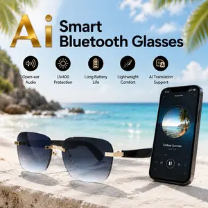 AI Bluetooth Smart Glasses, Multi-Language Translator Sunglasses, UV Protection Frameless Audio Glasses, Auto In-Ear Detection, Sweatproof Wireless Music Glasses for Travel Navigation Business Meetings, Multifunctional Smart Glasses