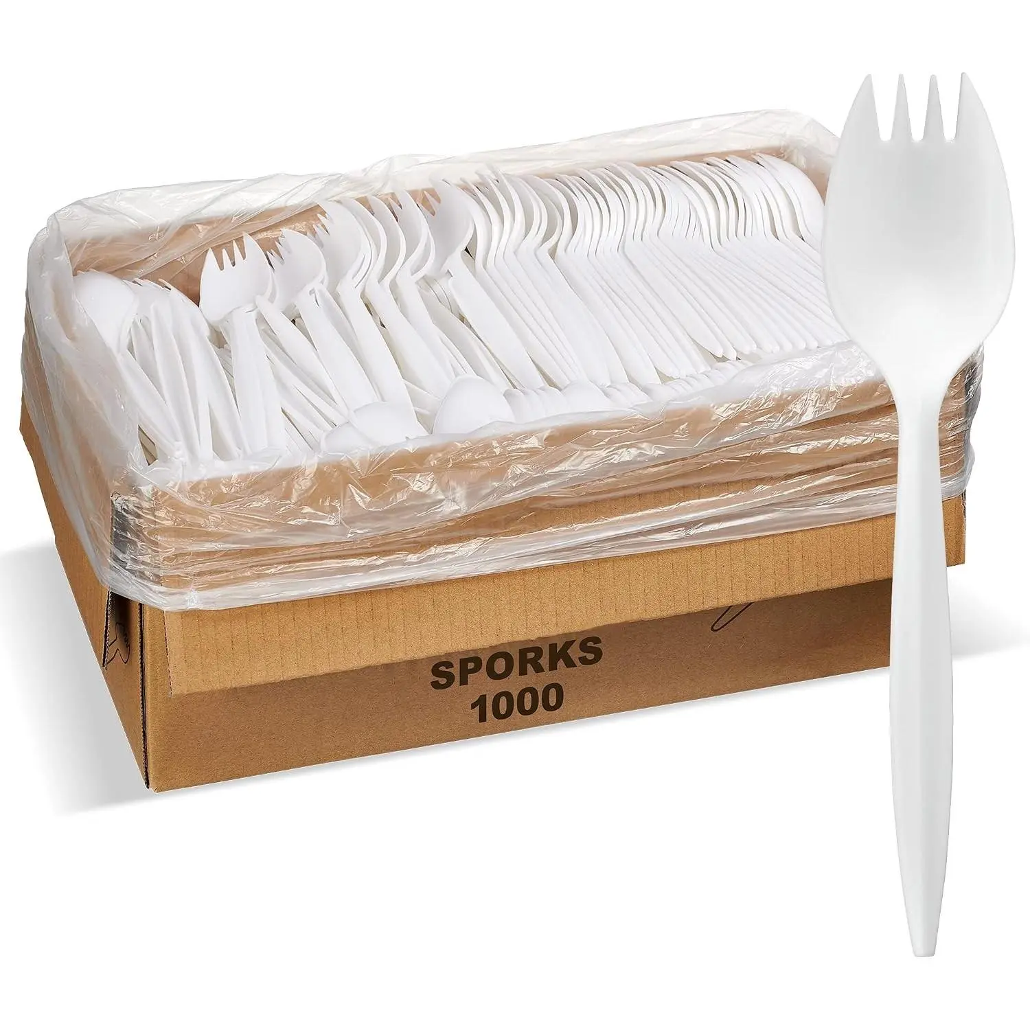 1000 Pack Bulk White Medium Weight Plastic Disposable Sporks Cutlery Silverware