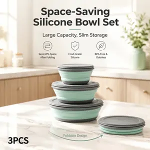 Collapsible Silicone Bowl Set (4-Pack) - Space-Saving Foldable Food-Grade Bowls with Lids, BPA-Free for Meal Prep, Camping & Kitchen Storage