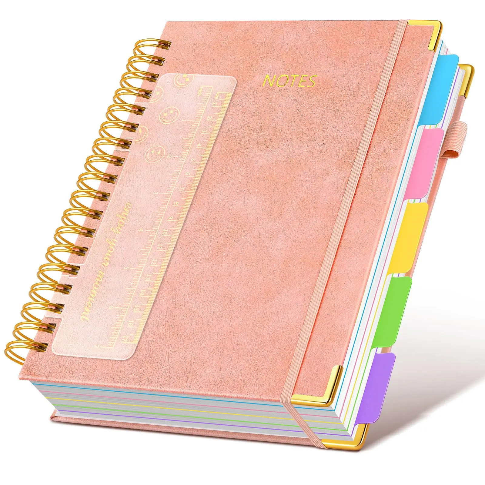 Hardcover Spiral Notebook journal with Removable Dividers Tabs, 300 Pages Leather 5 Subject Notebook College Ruled, 8"x10" Large B5 Notebooks for Work School Note taking, Lined Journal for Women Hardcover Lined Journals