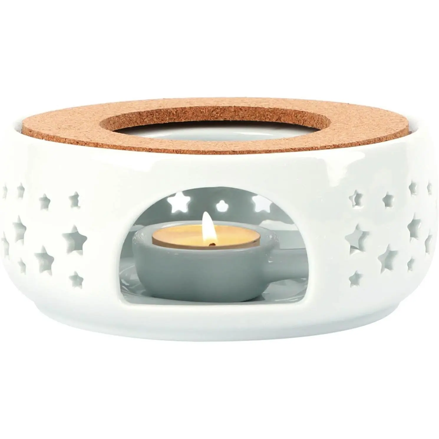 Ceramic Teapot Warmer with Tealight Holder, Teapot Heater for Heating Coffee Milk Tea, White