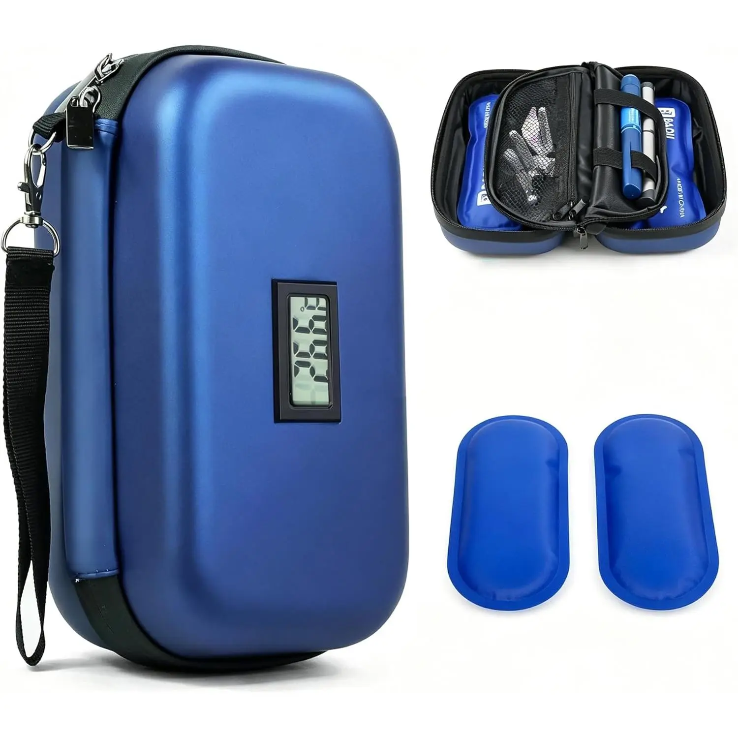Compact Insulin Cooler Travel Case - TSA Approved Diabetic Cold Insulated Bag, Freezable Mini Bag with Digital Temp Display, Zipper Closure, 2 Ice Packs for Storage, Freezable Bag