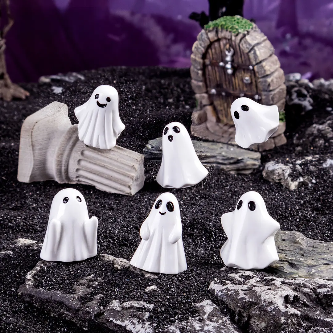 Creative Solid Color Floating Ghost Halloween Desktop Ornaments, DIY Resin Craft Decor Accessories, Cute Mini Ghost Figurines, Kawaii Ghost Bean Display Decor, Spooky Mini Statues For Home Shelf, Tabletop Layout, Halloween Party Scene Decoration & DIY Han
