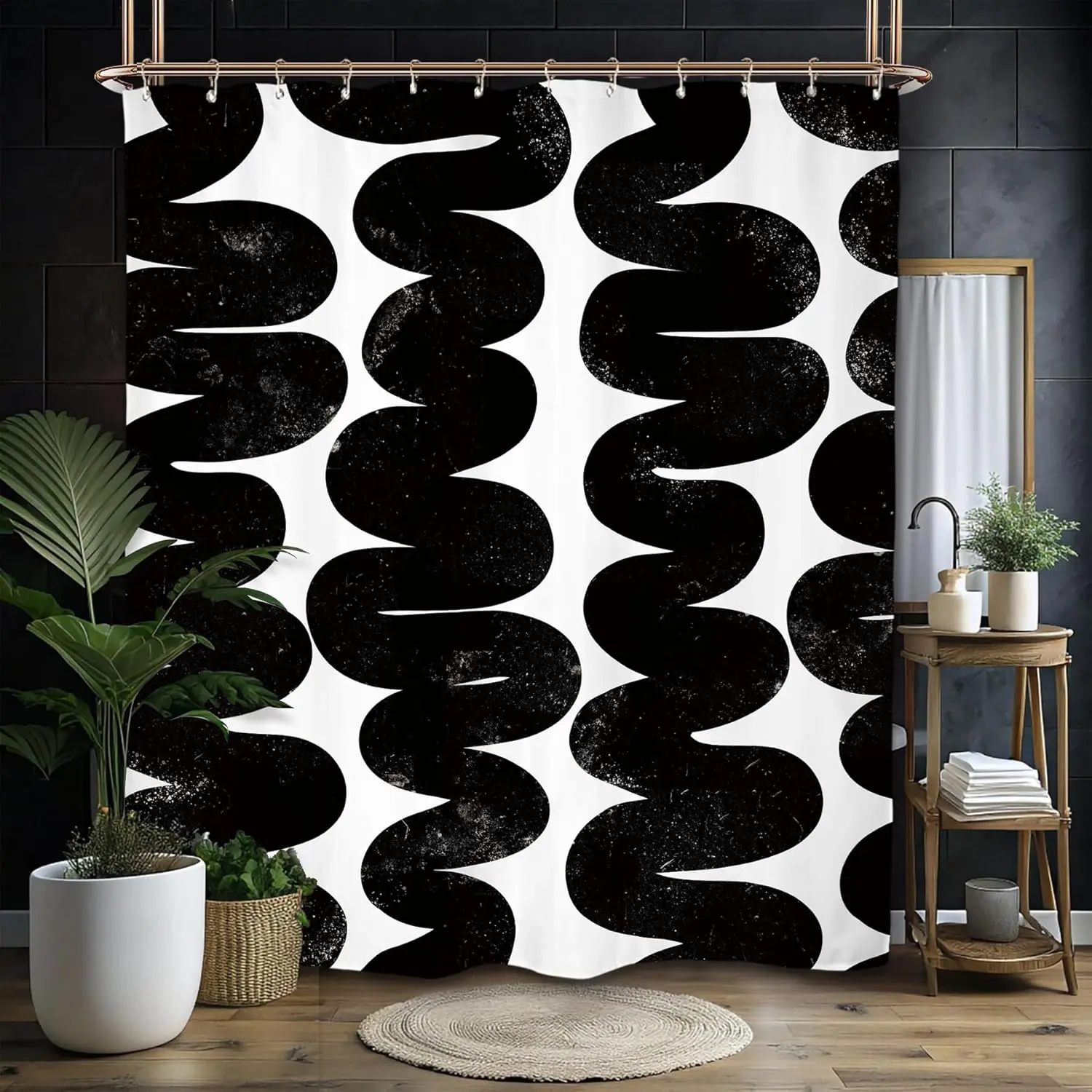 Abstract Modern Black White Shower Curtain Set for Bathroom Minimalist Neutral Contemporary Aesthetic Simple Art Waterproof Bathroom Curtain Elegant Luxury Geometric Restroom Nordic Style Bath Curtains with 12 Plastic Hooks