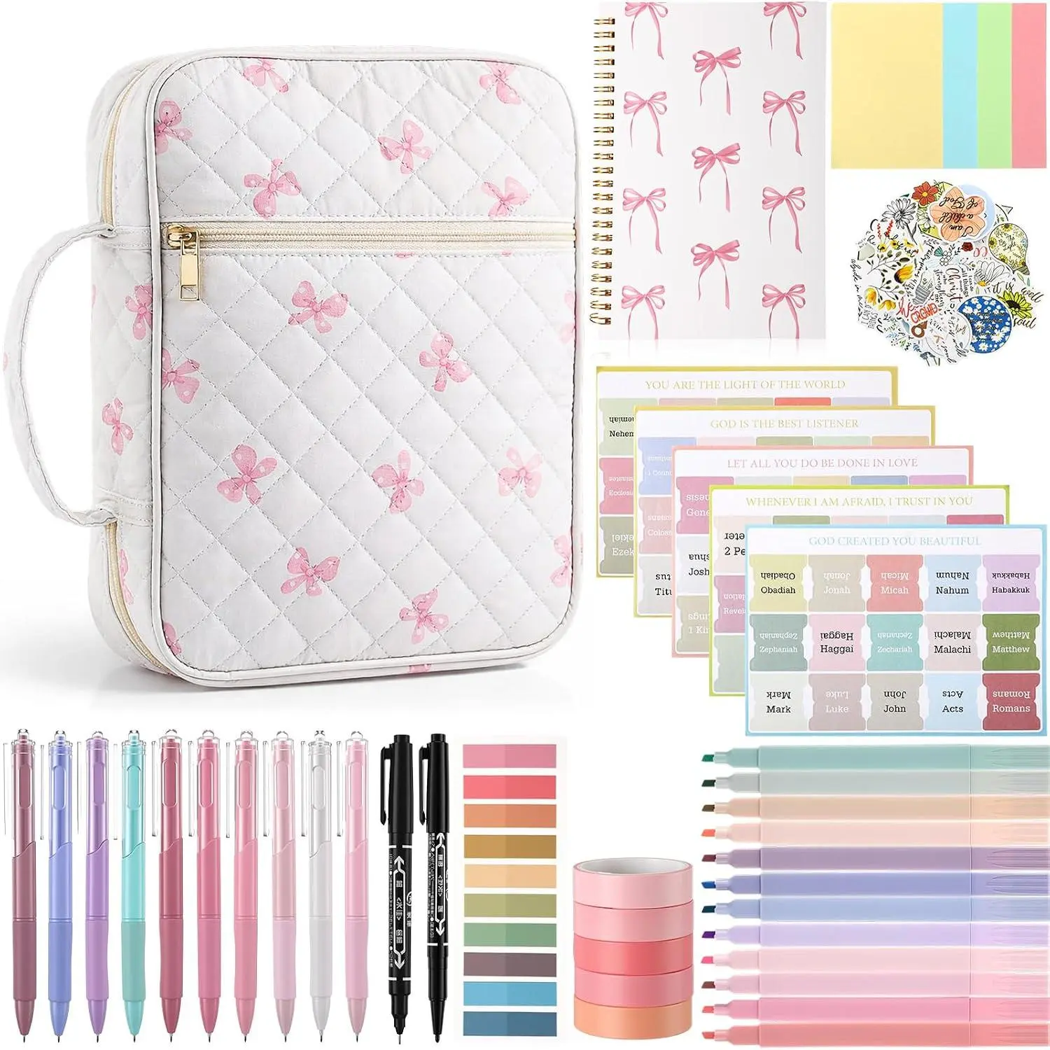 170 count  Cover Case for Women,  Bow Large  Bag Study Supplies Accessories Journaling Kit Notebook Pastel Study Kit Christian Gifts for Women