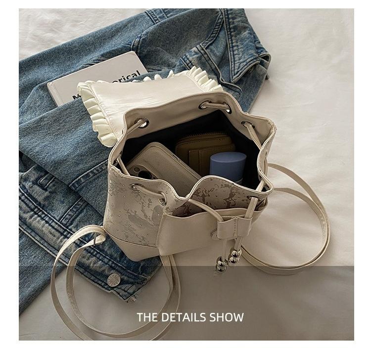 Polka Dot Lace Bow Mini Backpack for Women, Cute Coquette Y2K Bucket Bag, Lightweight Small Backpack with Adjustable Straps, Aesthetic School Travel Daily Outfit Bag for Girls & Teens