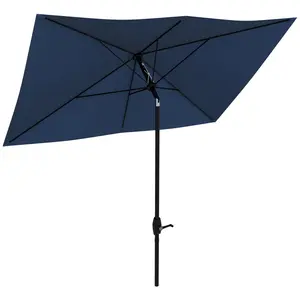 6.5' x 10' Rectangular Market Umbrella, Patio Outdoor Table Umbrella with Crank and Push Button Tilt, Blue