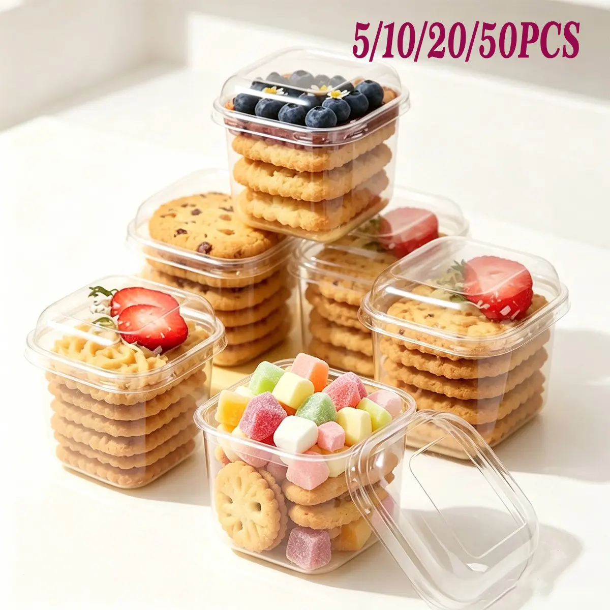 Square Transparent Mousse Cups Candy Boxes, Dessert Fruit Pudding Jelly Ice Cream Baking Containers, Party Supplies, Modern Tableware