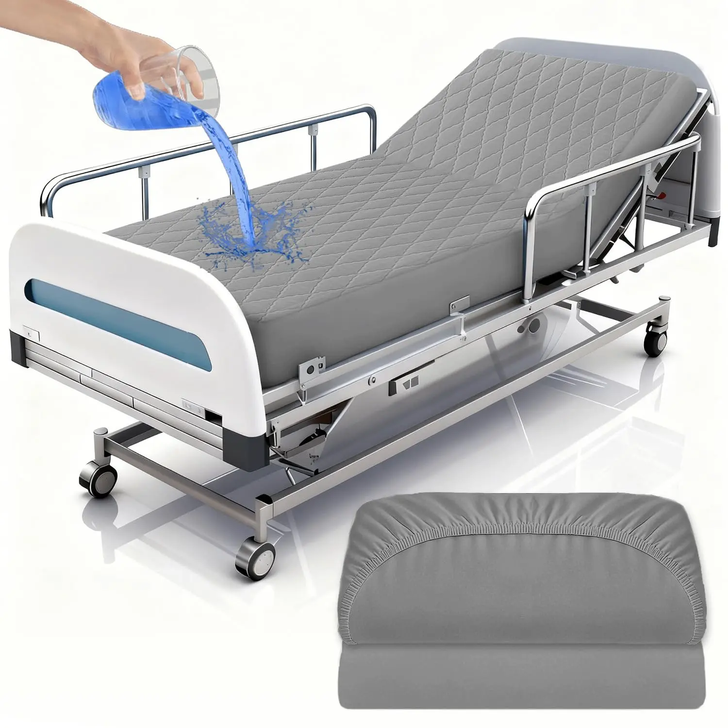 2 Pack Hospital Bed Sheets Set,Hospital Fitted Bed Sheets for Home Use & Hospital Care Beds,Waterproof Fitted Sheets with Elastic All Around,Reusable and Machine Washable,36" x 84" x 14" (Grey)