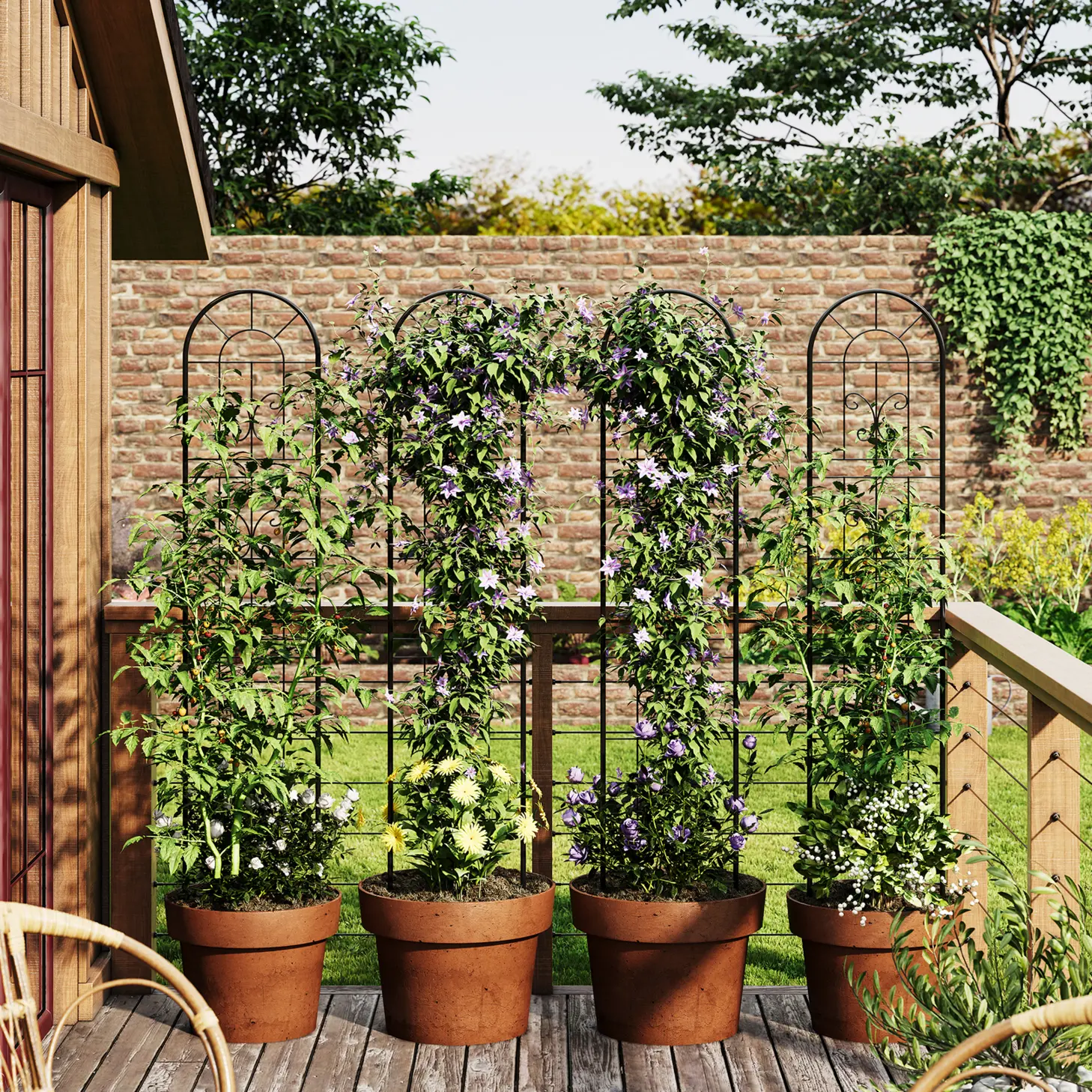 55×12In Black Metal Garden Trellis | Durable Frame for Vines Flowers Vegetables | Solution for messy sprawling climbing plants outdoors