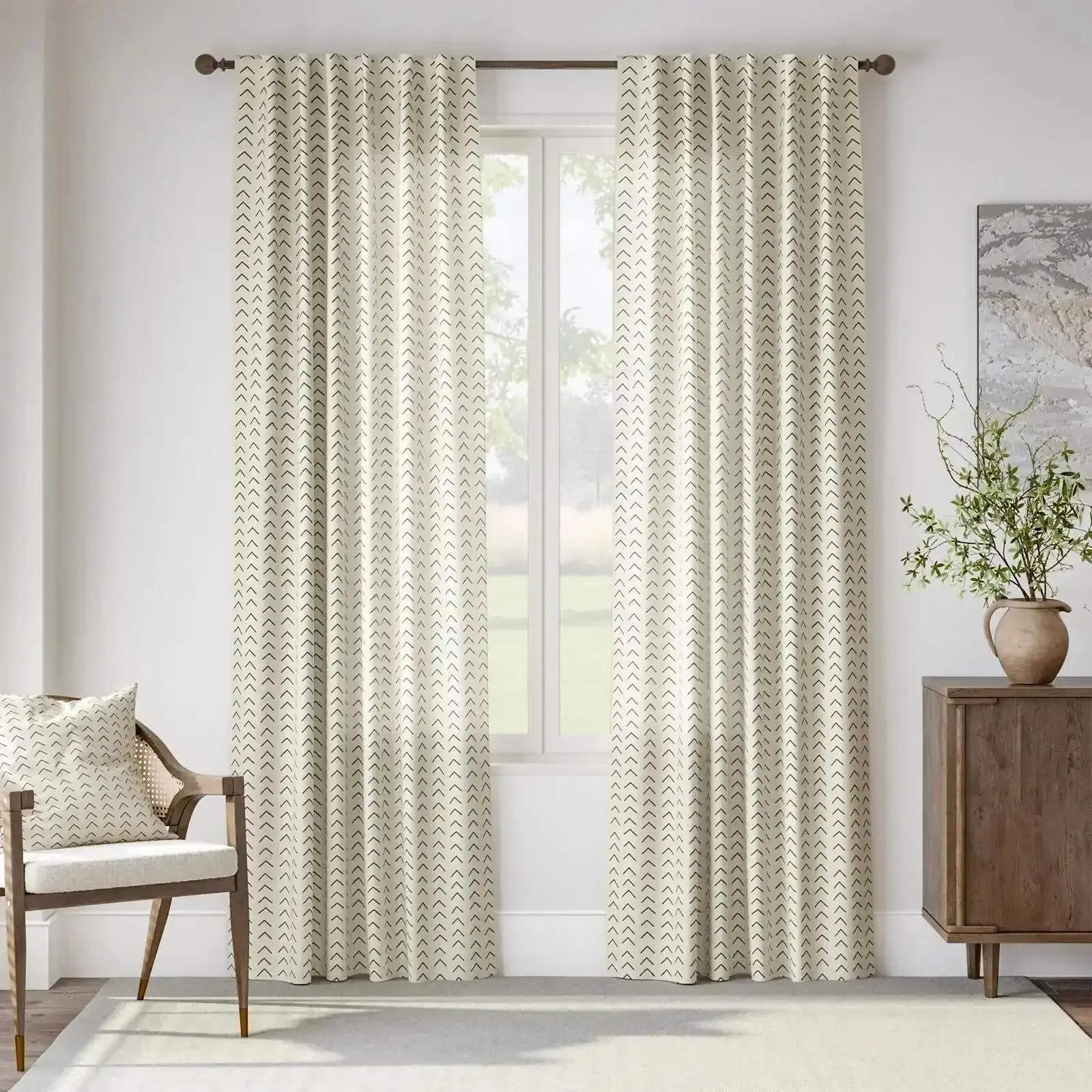 Herringbone Geometric Arrow Linen Curtains, 2 Panels per Pack, Minimalist Living Room Decor, Kitchen Window Curtains, Quantity Per Pack": "2 Panels