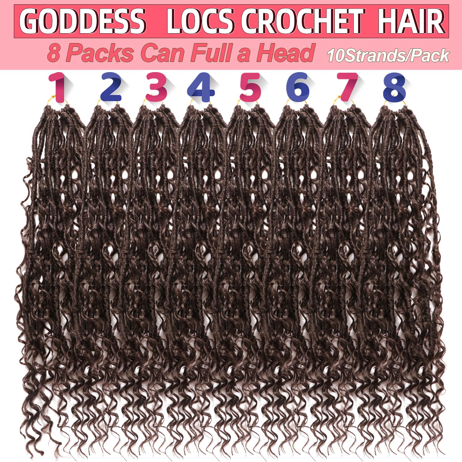 THE WELL KEPT Goddess Locs Crochet Hair-18 Inch 8 Packs Boho Faux Locs Crochet Hair for Black Women Pre Looped Soft Locs with Curly Ends (#4, 18 Inch(Pack of 8))