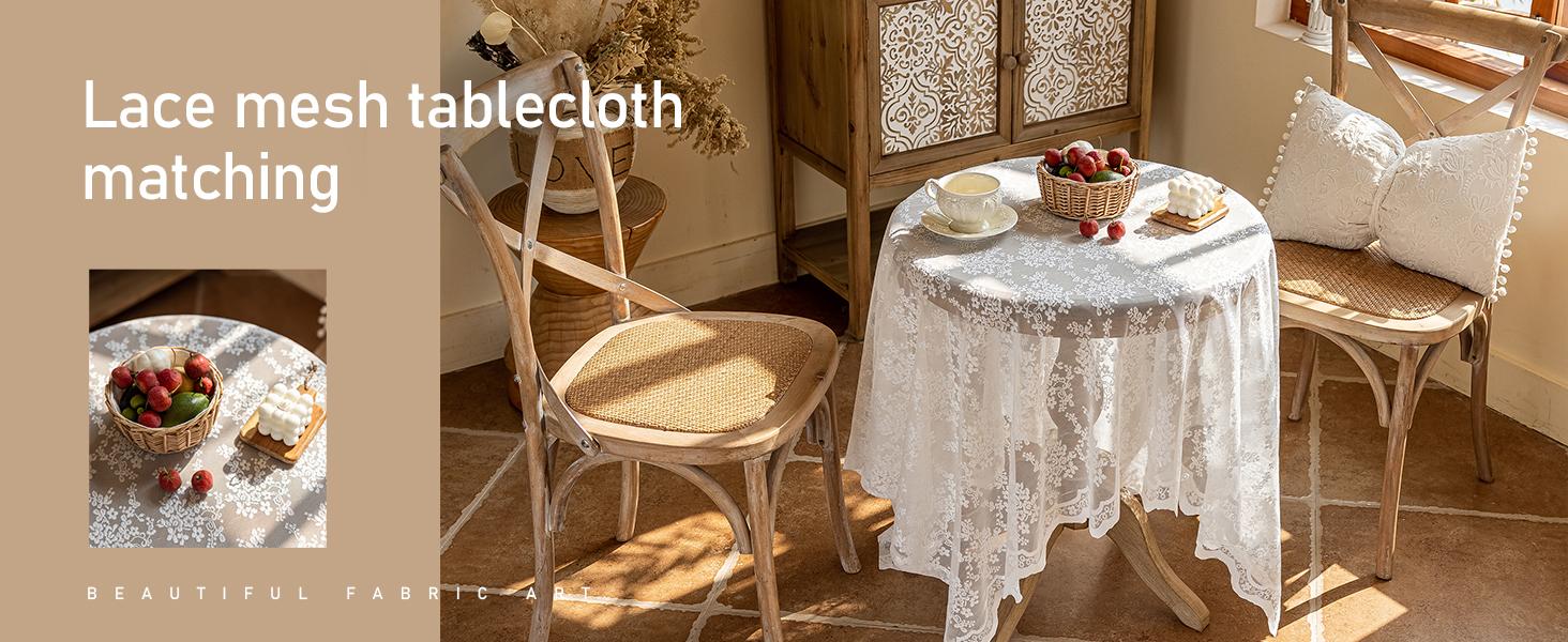 Lace Tablecloth Embroidery Floral, Table Cloth Rectangle Table with Wavy Openwork,Tablecloths for Wedding,Afternoon Tea,