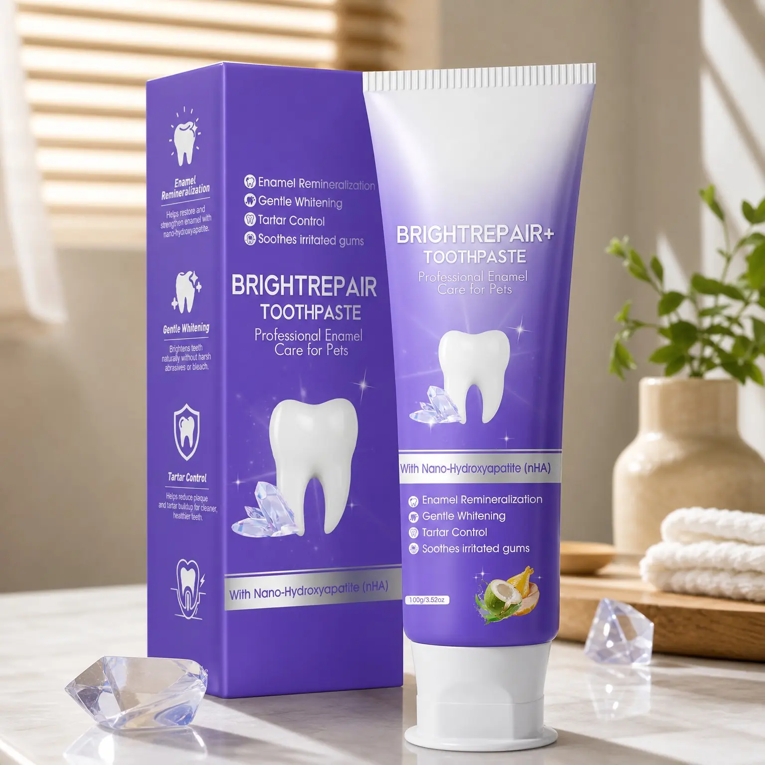 6% nHA Dual-Enzyme Pet Toothpaste for Dogs & Cats, Sensitive Teeth, 3.52oz
