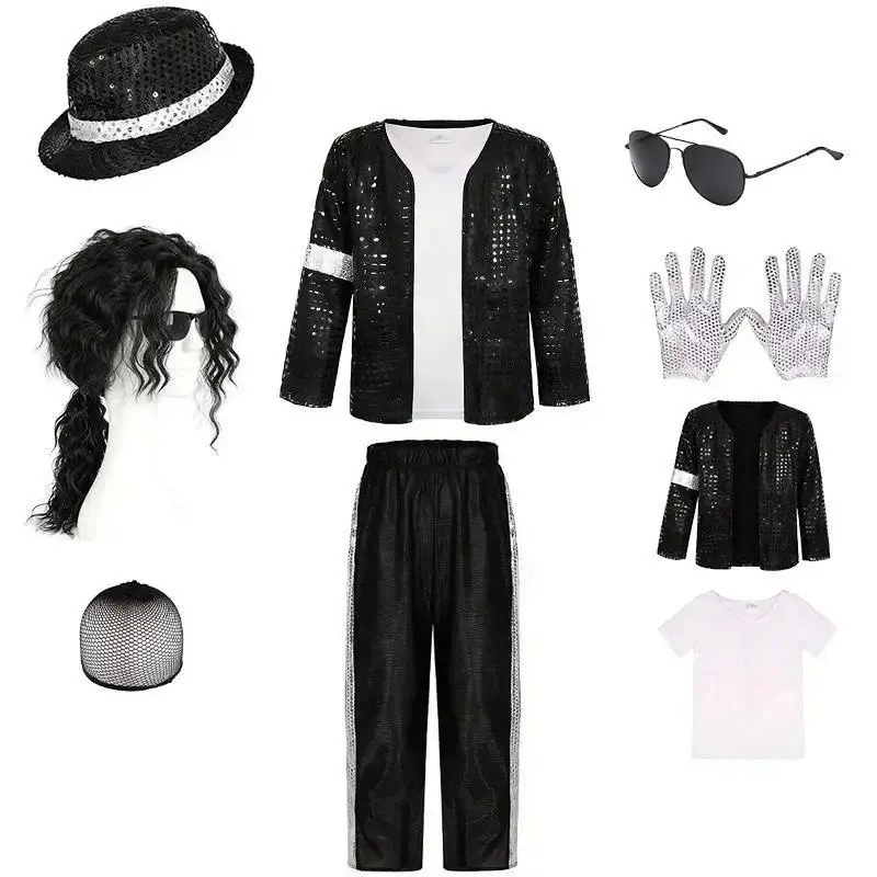 Michael Jackson Cosplay Costume  Halloween Cosplay Birthday Party Dance Performance Costume Pop Star Boys Girls Outfits