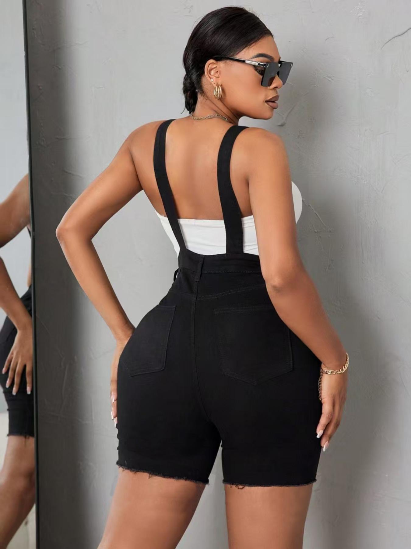 Women's Pocket Denim Overalls, Button Casual Fashion Overalls for Daily Wear, Ladies Clothes for Summer, Everyday