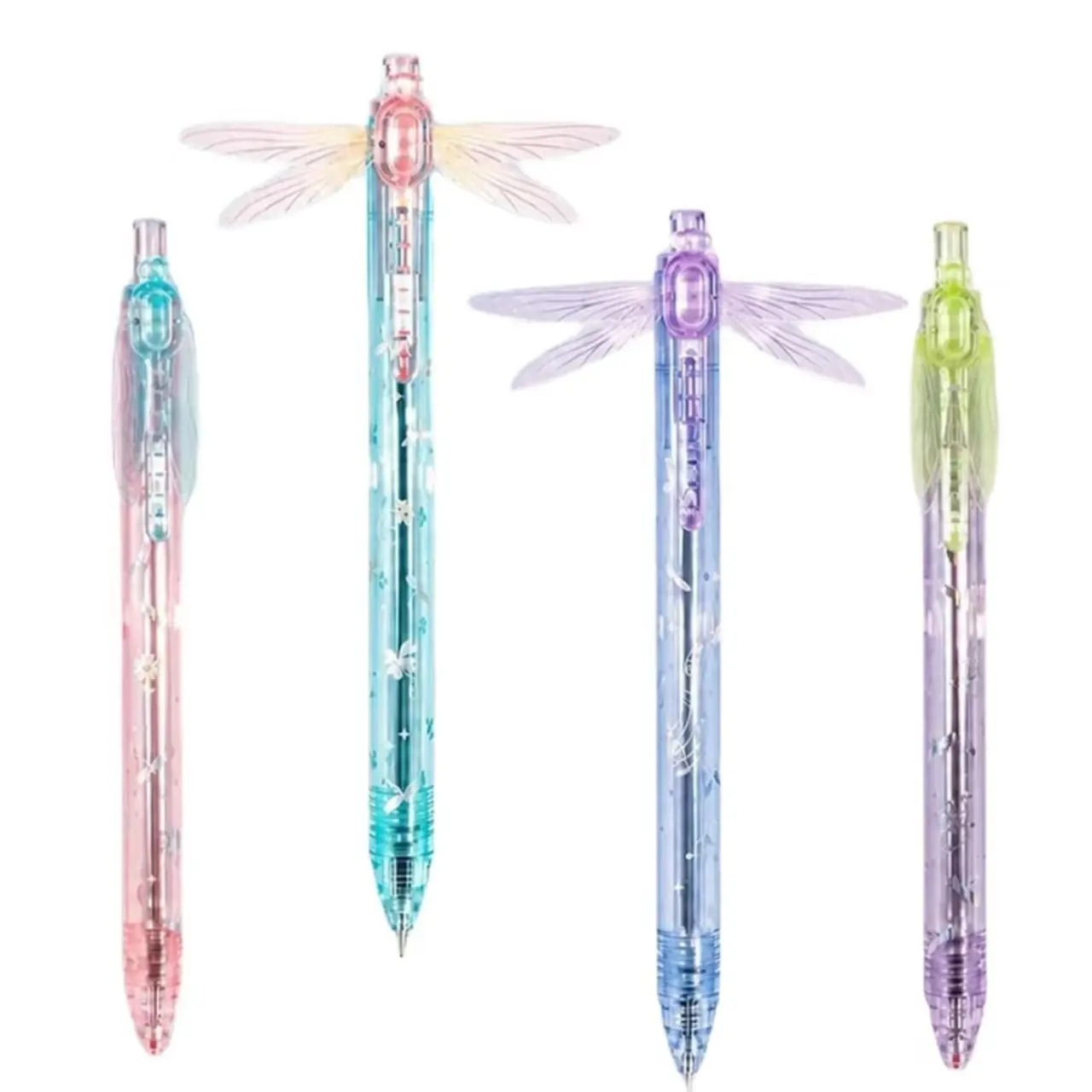 4-Pack Gleaming Wings Dragonfly Pen, Dragonfly Pen with Moving Wings，Teal Cute Novelty Click Pen with Translucent Barrel, Fun Animal Ballpoint Pen for Journaling, School, Office, Desk Accessories