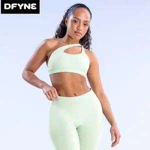DFYNE Impact Asymmetric Sports Bra for Women| Seamless One Shoulder Gym Crop Top| Strappy Back High Stretch Yoga Camisole with Pads