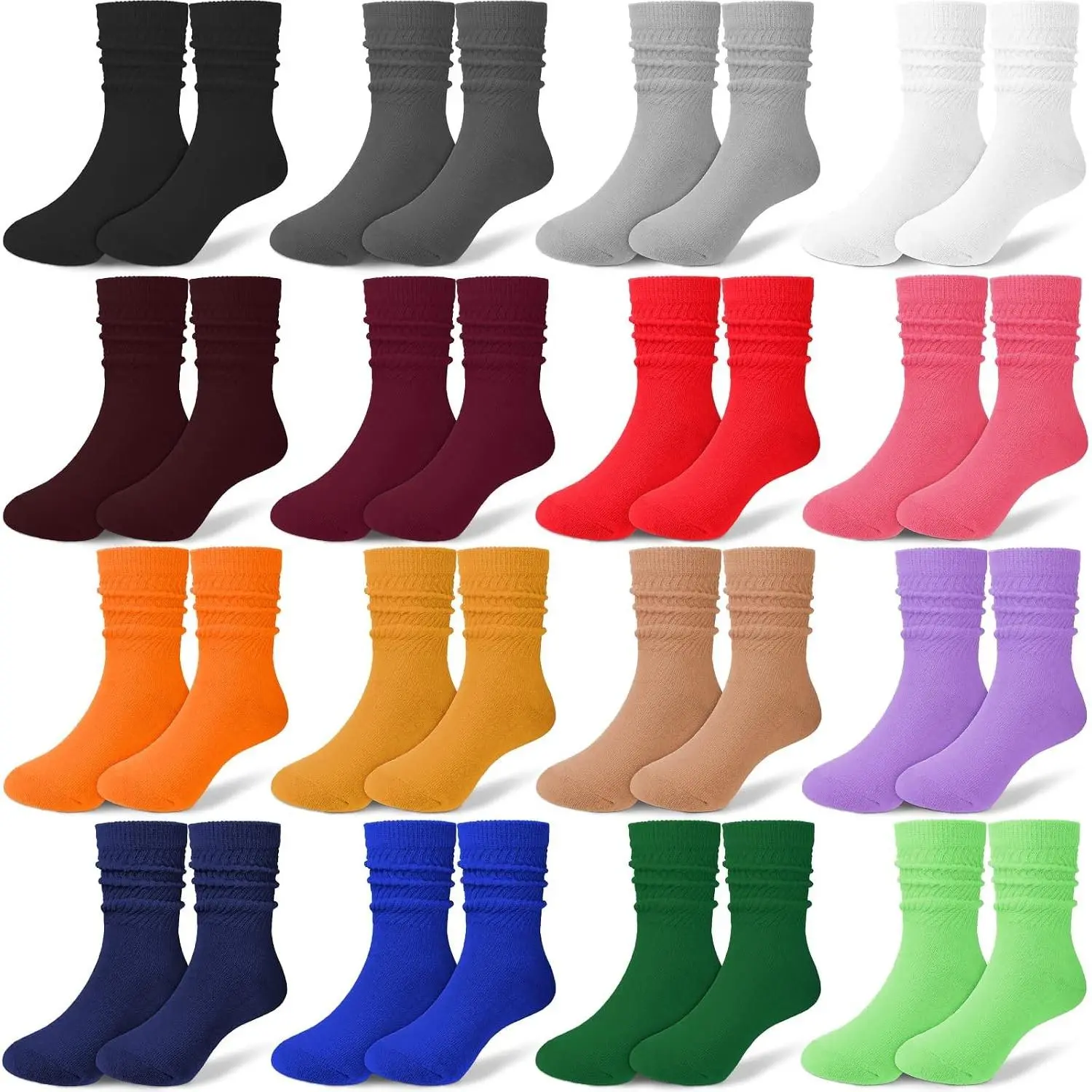 16 Pairs Girls Slouch Socks Kids Crew Long Cotton Solid Color Cute SocksGift