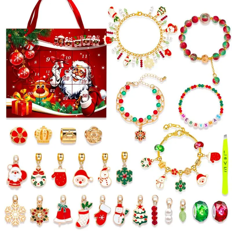 New Christmas Creative Bracelet Handmade DIY 24-Grid Exquisite Gift Box Set Beaded DIY Set, Perfect Christmas Gift, Countdown Calendar, 24-Day Advent Calendar