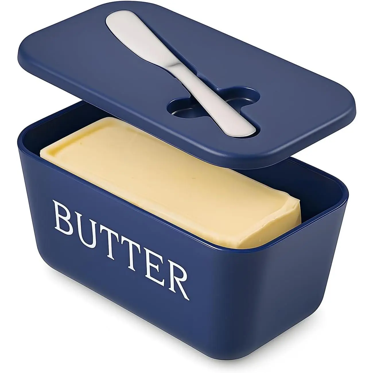 Butter Dish With Lid And Knife,BPA Free Food Grade Plastic Butter Keeper Containers With Cover For Home Coutertop And Refrigerater,Blue Butter Holder