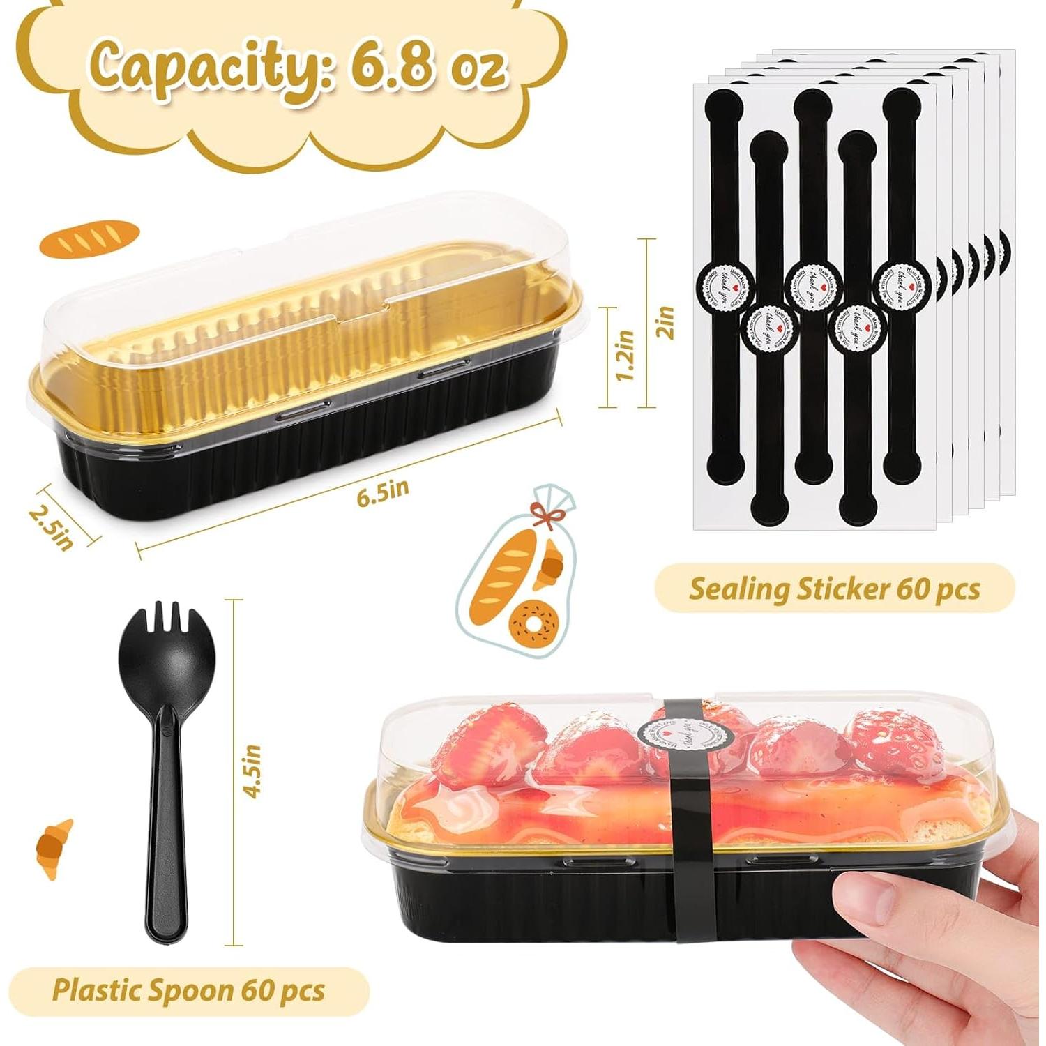 60 Pack 6.8oz Mini Loaf Baking Cake Pans with , Rectangle Disposable  Foil Loaf Baking Pans, Small Baking Cake Tins Cup Cake Containers for Individual Cakes