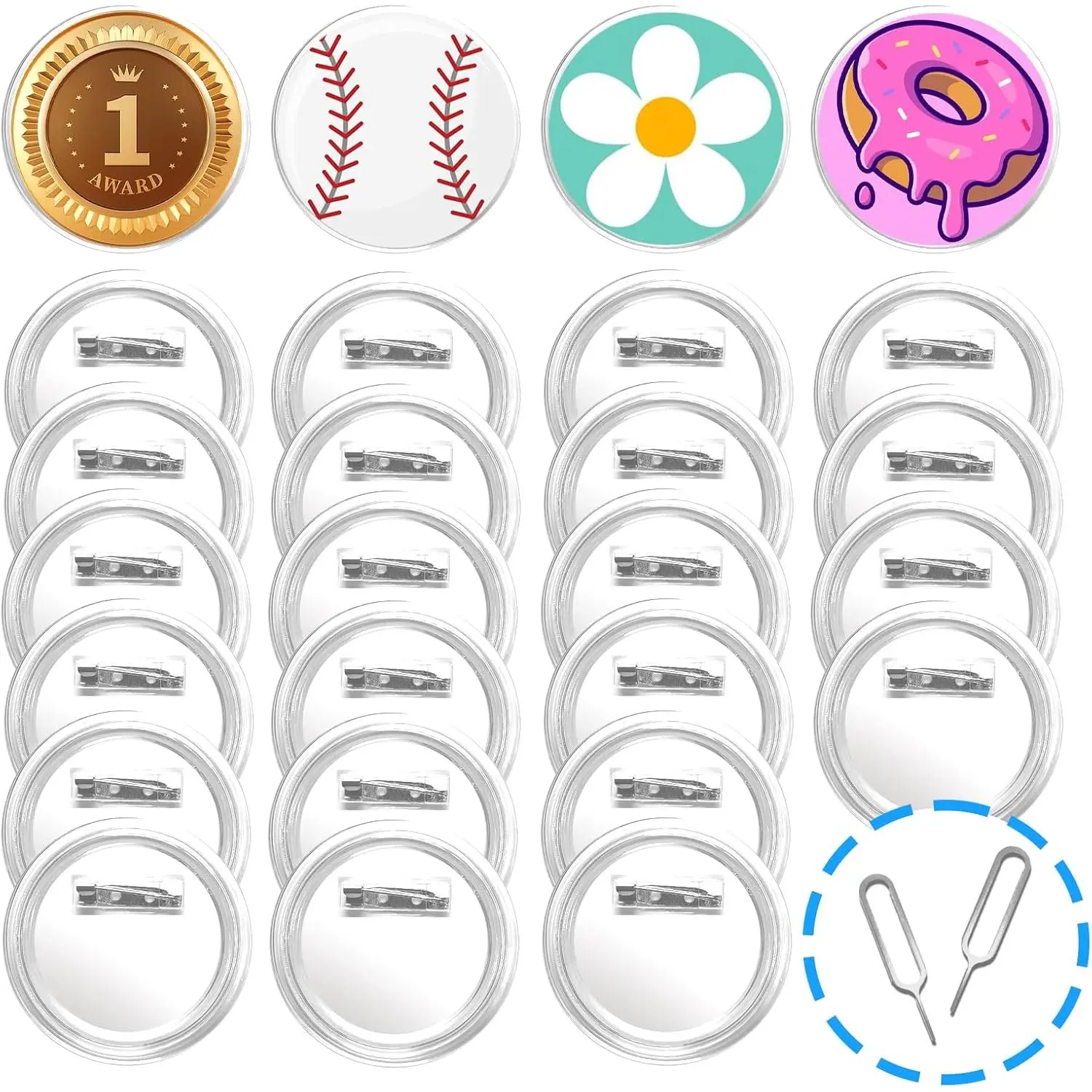 26 count Clear Pins (2.36 Inch) For Crafts, Blank Pins Badges Clear,  Buttons, Make Your Own Button Badge Maker DIY Crafts, Photo Buttons