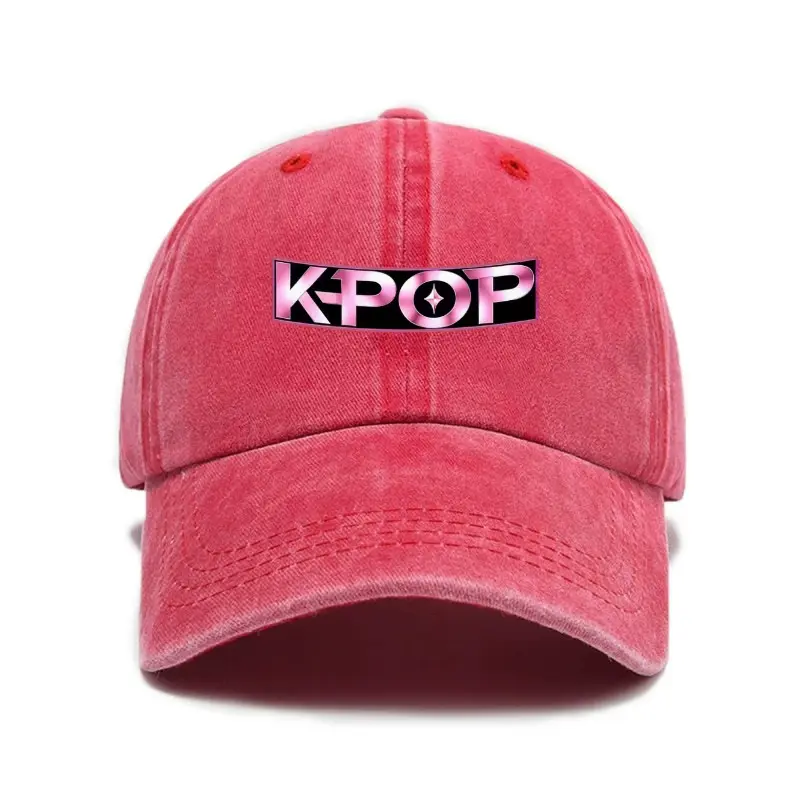 Kpop Washed Baseball Cap Vintage Dad Hat Men Women Retro Cotton Trucker Hat Streetwear Casual Sun Hat Sport Outdoor Fashion Cap Red Sunscreen Unisex Snapback Golf Run Music Star Dance Fan Girl Idol Merch Gift