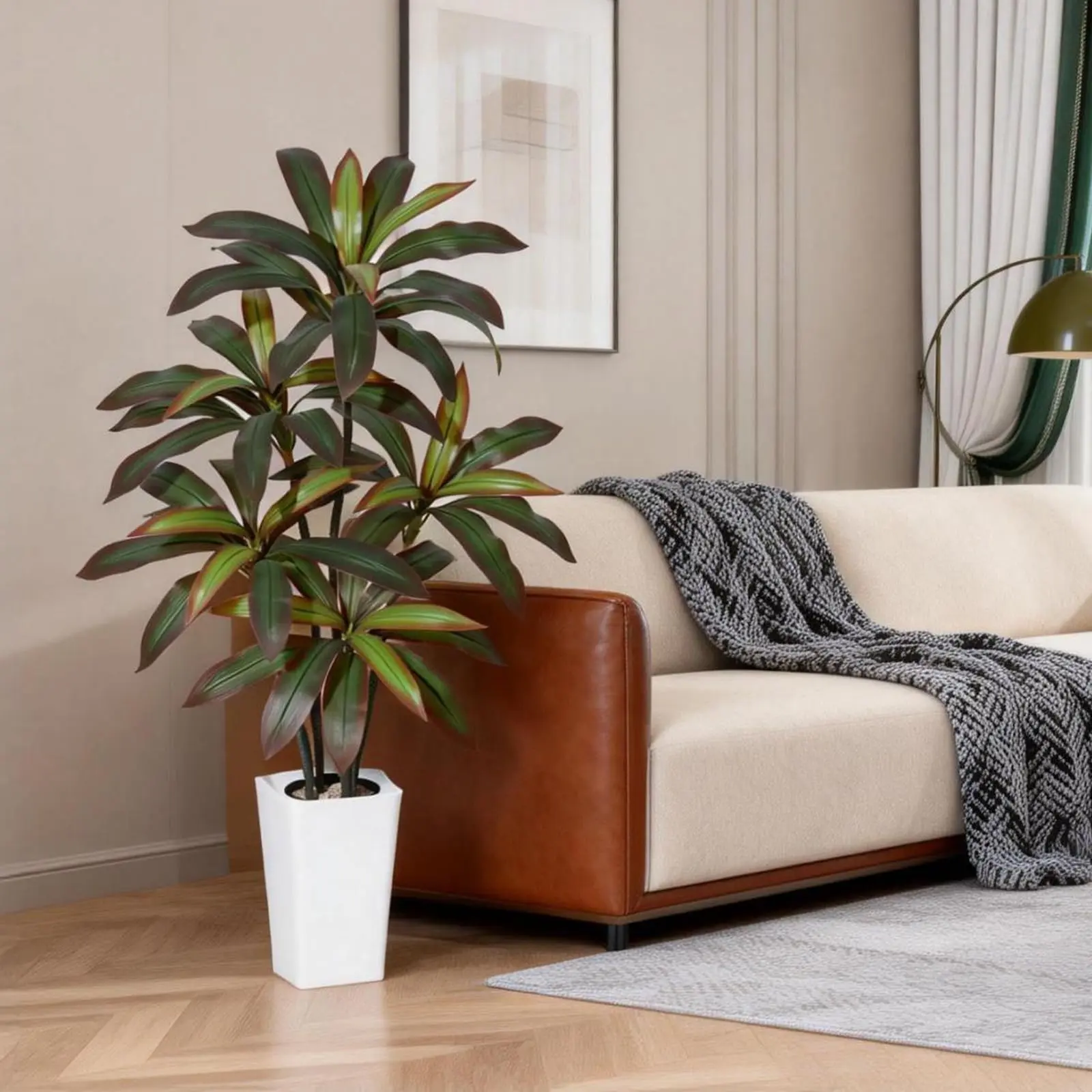 GARVEE 120cm Artificial Dracaena Tree - Realistic Leaves, Multicolored Stems, Large Silk Indoor Decorative Plant with Pot for Home Office Room Decor