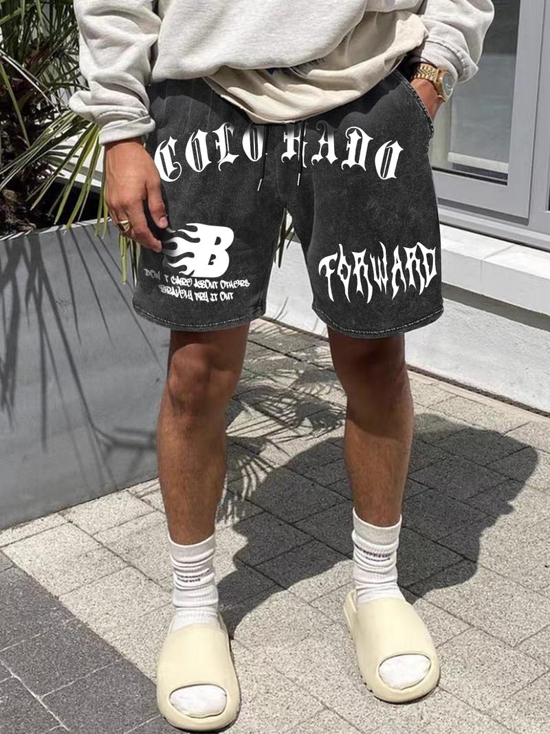 Unisex's Letter Print Drawstring Shorts, Street Fashion Casual Shorts for Daily Wear, Men's Bottoms for Summer, Athleisure Casual Stretch Shorts, Casual Relaxed Shorts