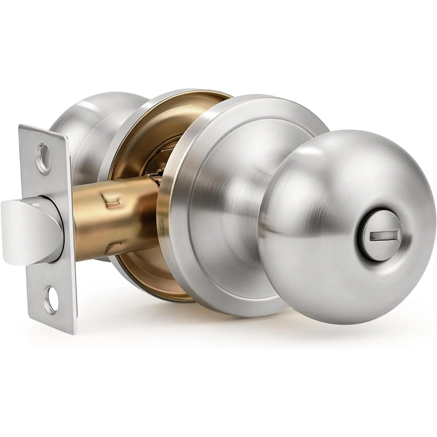 1 Pack  Door Knob with Lock Brushed Nickel, Keyless Door Knob Interior for Bedroom and Bathroom, Easy Install Round Knob for Standard Doors