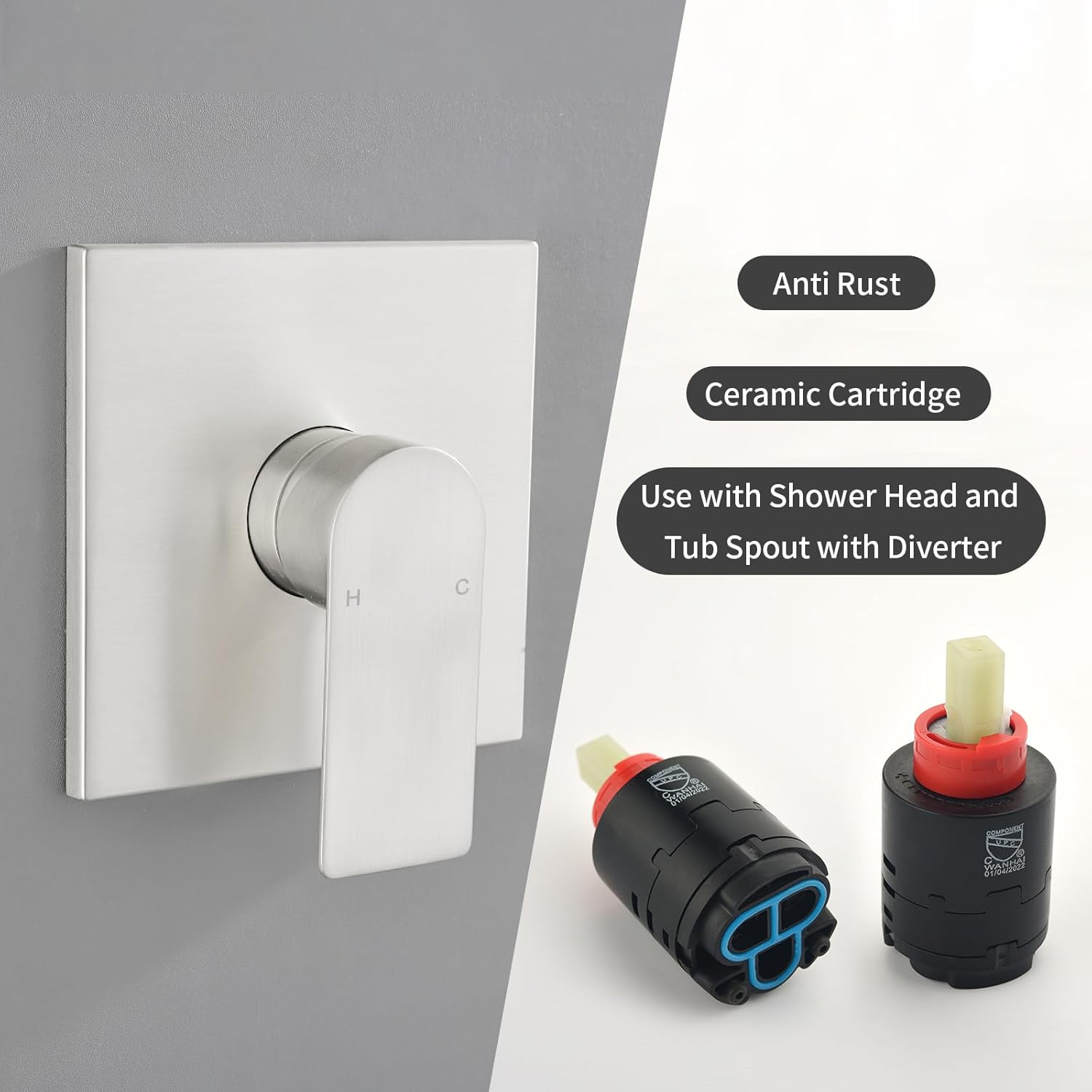 2 Function Shower Valve Kit Single-Handle Shower Valve and Trim Kit Shower Faucet Handle Bathroom Shower Control Valve Kit Rough-In Shower Trim Kit Shower Mixing Valve Brushed Nickel