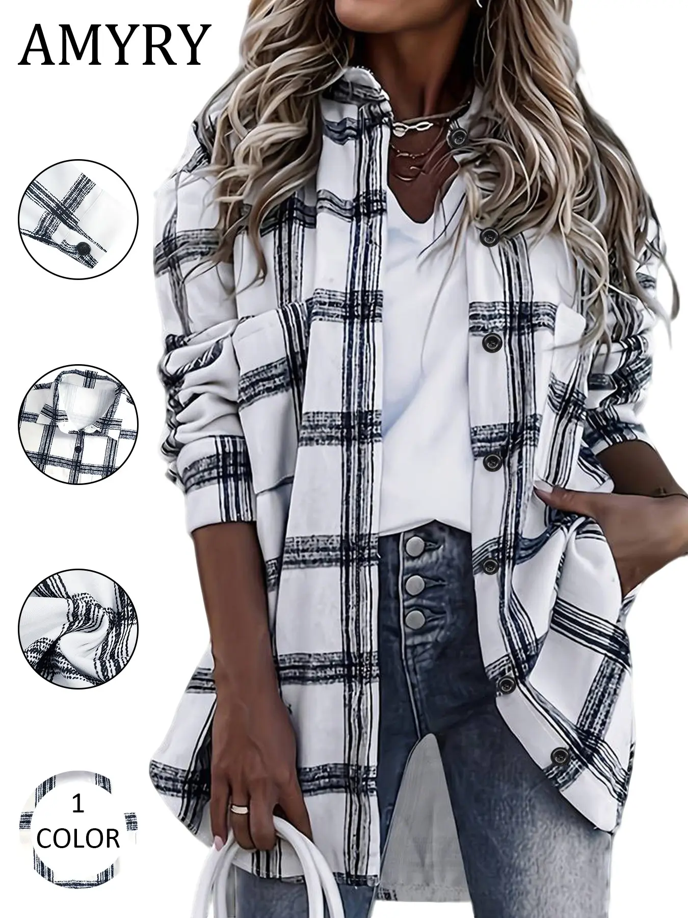 2026 Spring Summer Women's Plaid Wool Blazer, Long Sleeve, Vintage Academic Style, Loose Fit, Fashionable & Versatile, Cross-Border Trendy Outerwear