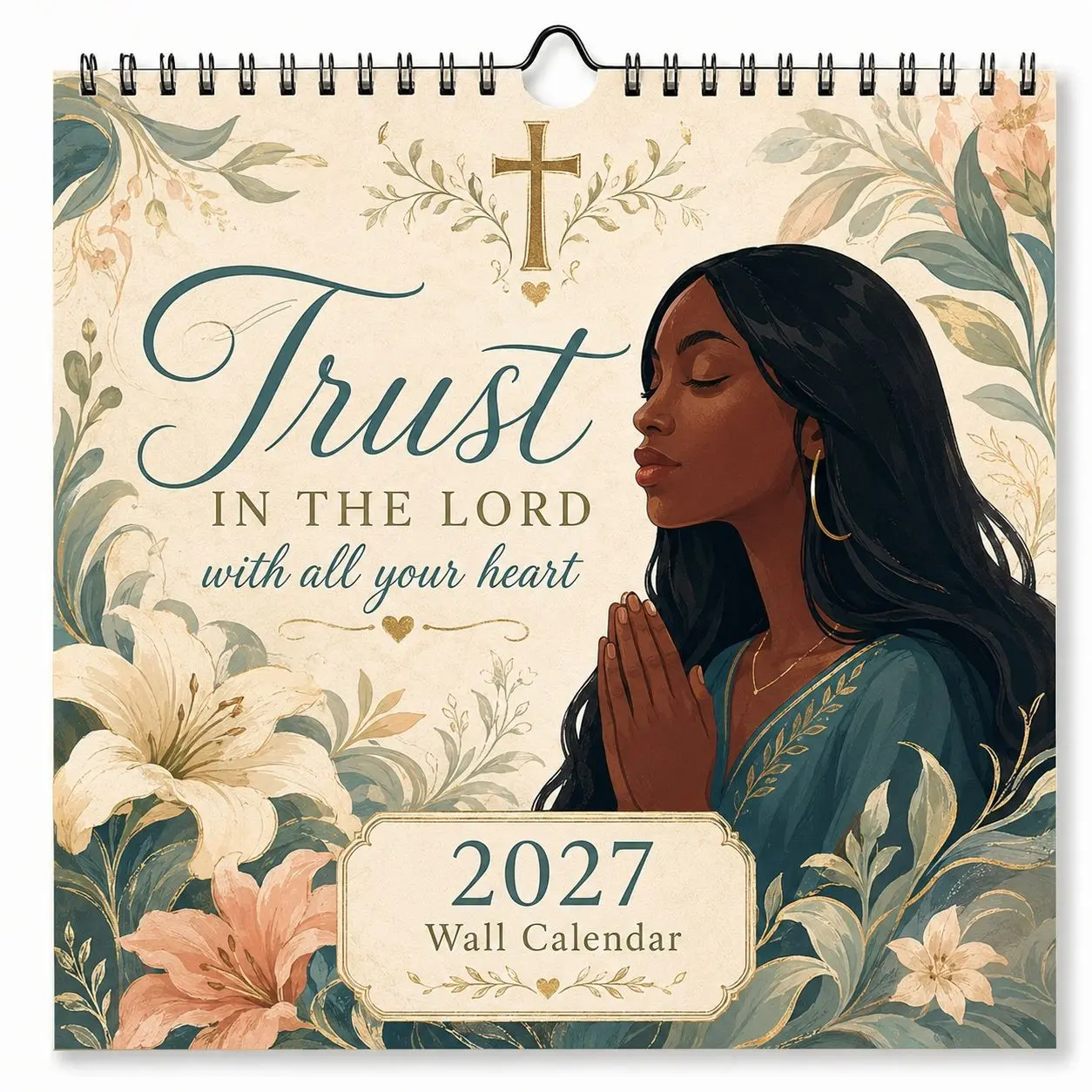 2027 Trust in the Lord Wall Calendar, Inspirational Woman Spiral Calendar, Faith Bible Verse Floral Monthly Planner, Spiritual Home Decor, Gift for African American Women