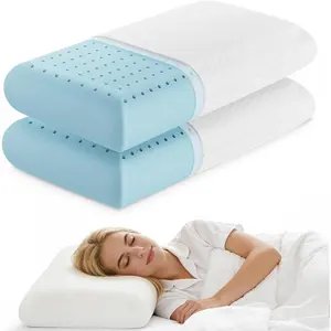 Cooling Gel Memory Foam Pillows for Sleeping, Back and Side Sleeper Support, Standard Size-Medium Firm, Bed Pillows for Adults with Washable Cover and Breathable Mesh – 2 Pack, White
