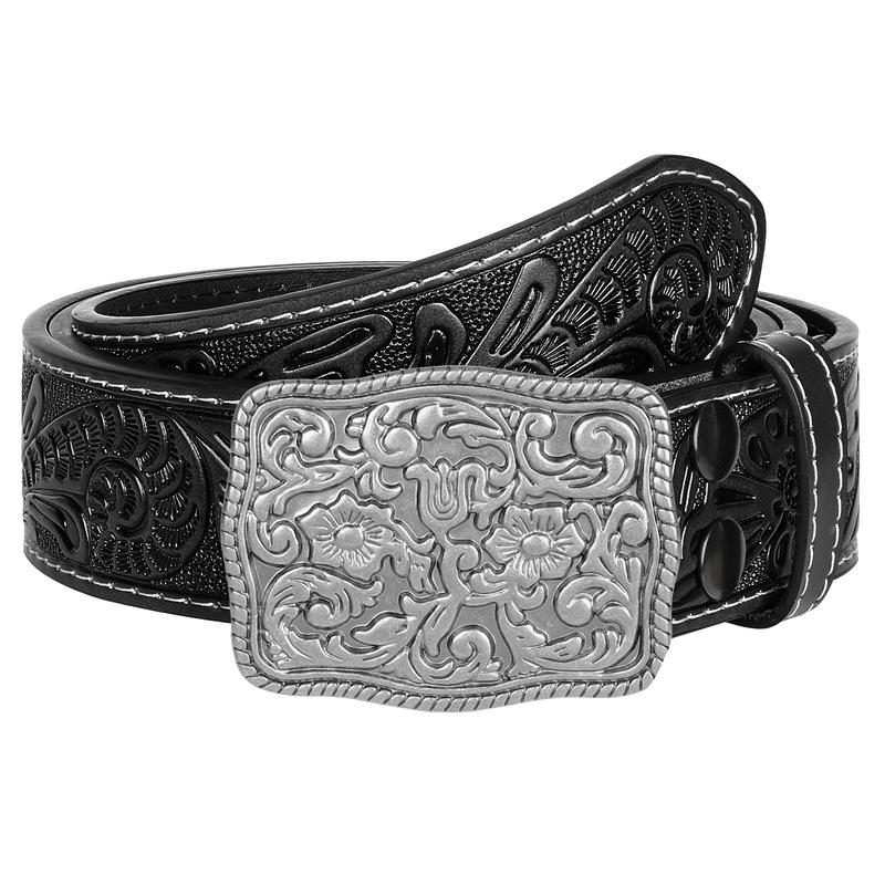 XZQTIVE Men's Western-Style Belt: Crafted from Embossed & Engraved Leather, featuring a sturdy buckle.  Perfect for jeans & pants, showcasing a rugged cowboy or rodeo vibe.  Adding a touch of masculinity to your everyday or special occasion outfits.