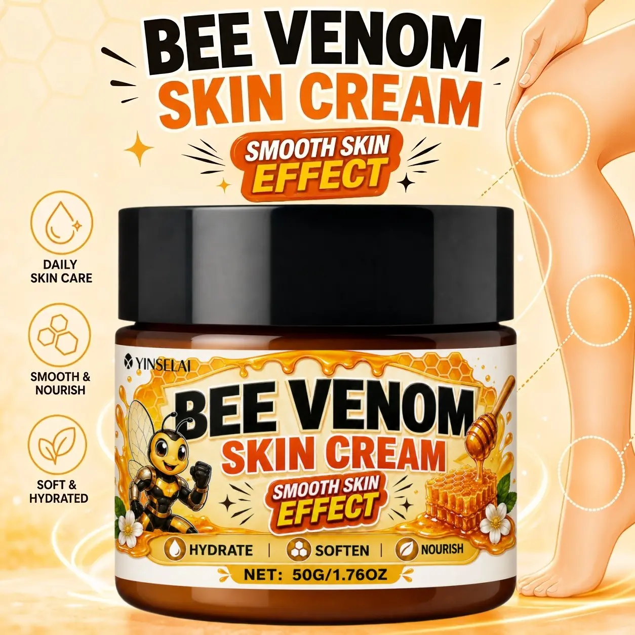 Bee Venom Moisturizing Cream, Daily Body Massage Lotion, Shea Butter, Frankincense, Lavender, for Knees, Elbows, Neck, Legs, Arms, Dry Skin Care