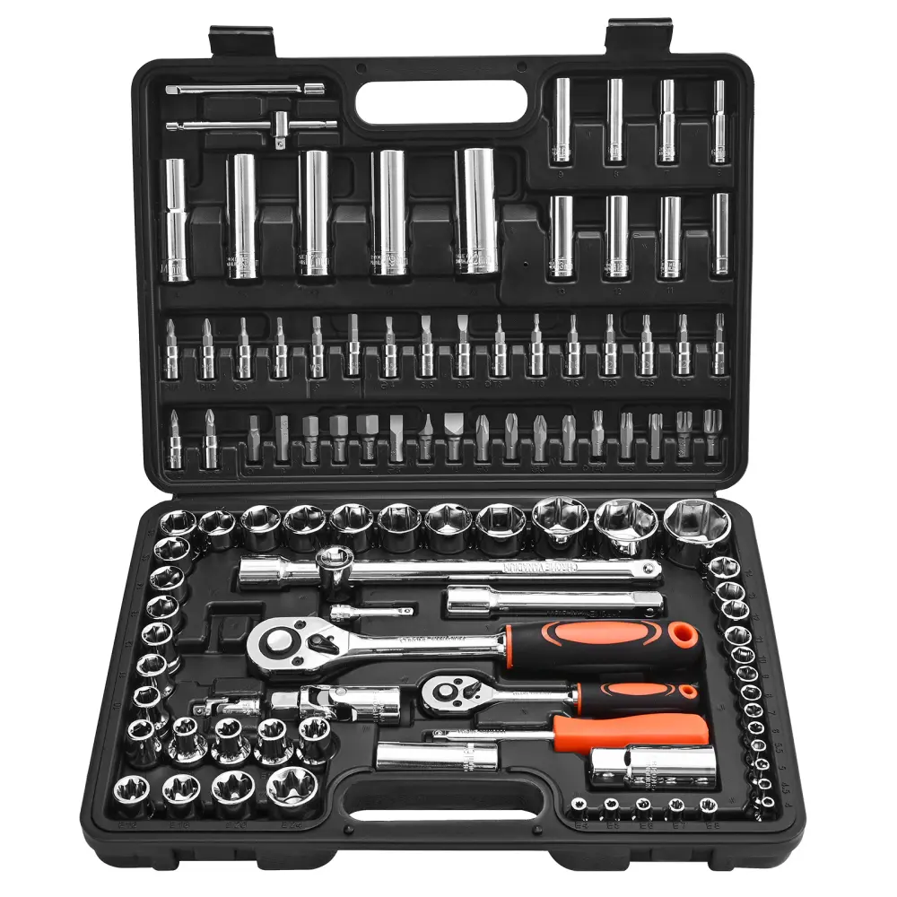 108-Piece CR-V Steel Socket Set - HRC42-48, 1/4" & 1/2" Drive Ratchet Wrench Tool Kit with 4-32mm Metric Bits, Accessories & Storage Case for Automotive Repair Mechanics, Tools for Mechanics, Mechanic, Metric Series