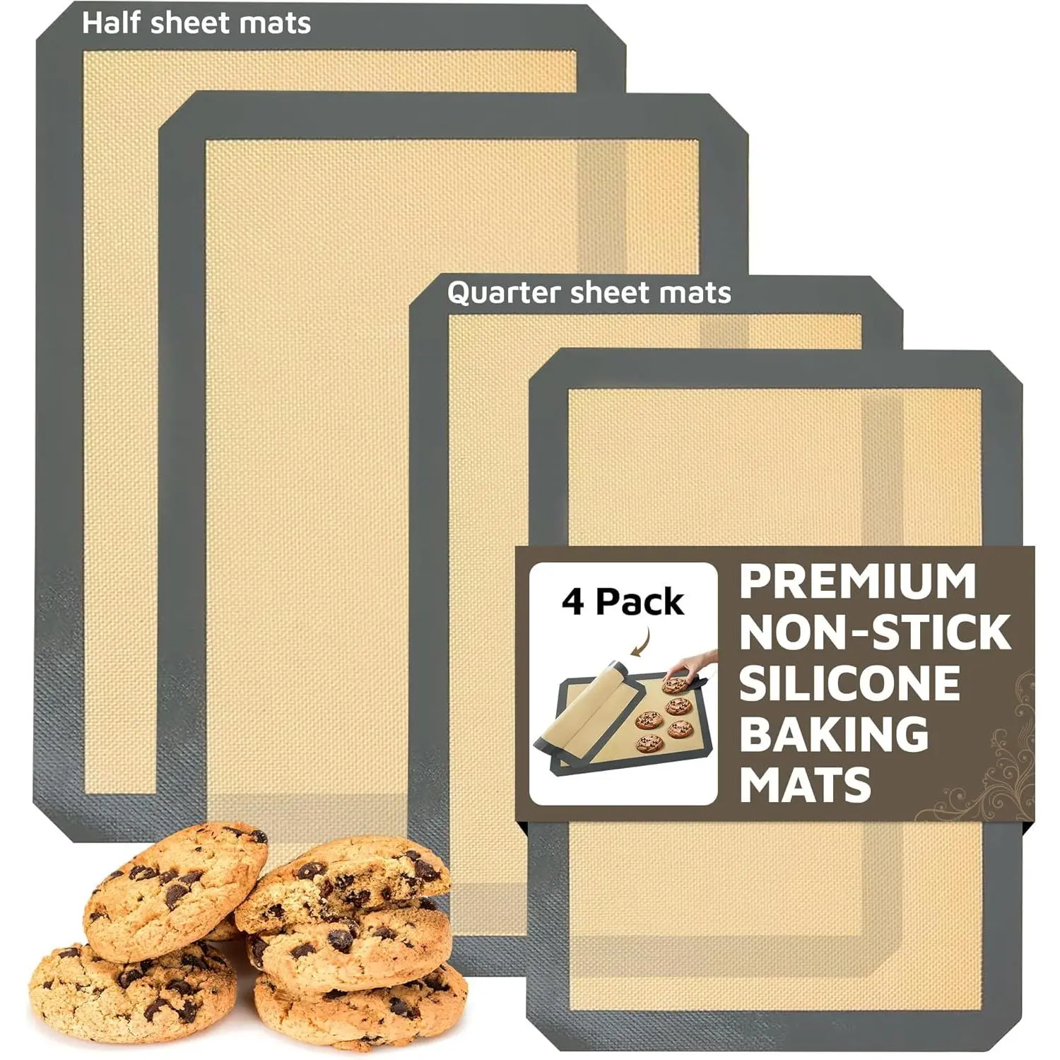 Silicone Baking Mat Nonstick Half and Quarter Size - Silicone Cookie Sheets for Baking Macaron Cookie Set - Thick Heavy Duty Reusable Mats Half Sheet for Kitchen Counter